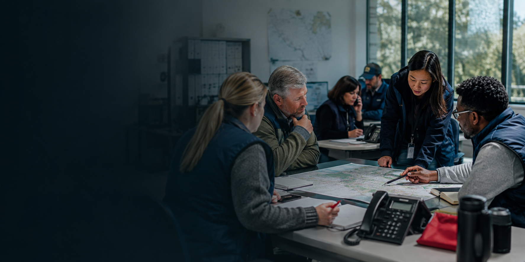 Relief coordinators reviewing information together